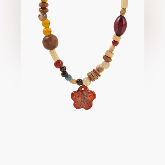 Cider Stone Beaded Floral Charm Necklace NWT - Picture 2 of 3